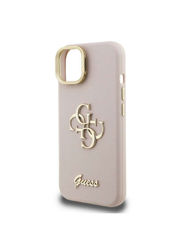 Guess Guess PU Grained 4G Logo Stand Kamera Rahmen Rückseite Hülle für iPhone 13 Pink
