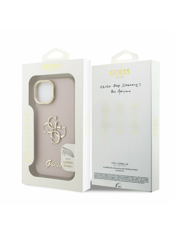 Guess Guess PU Grained 4G Logo Stand Kamera Rahmen Rückseite Hülle für iPhone 13 Pink