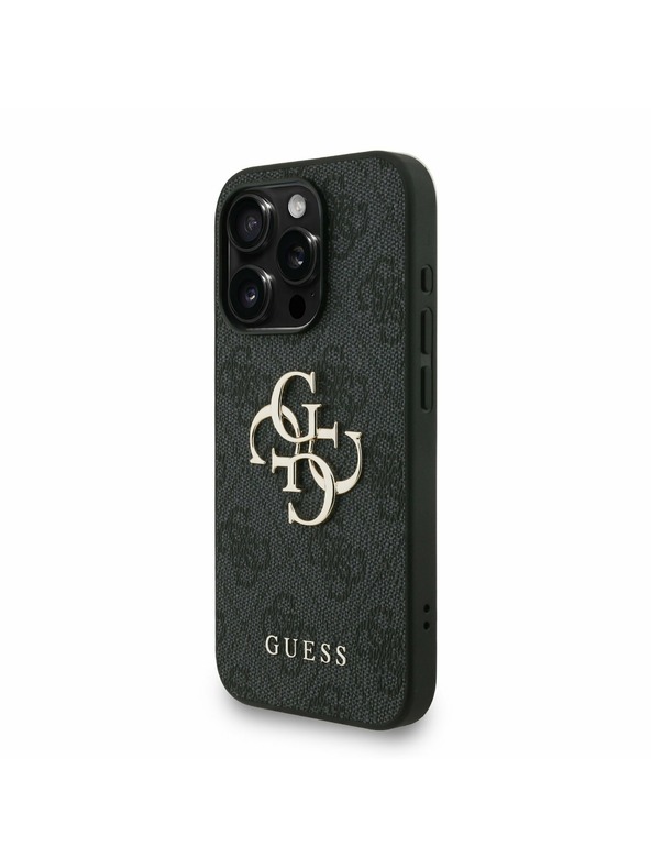Guess Guess PU 4G Metal Logo Strap Rückseite Hülle für iPhone 15 Pro Max Schwarz