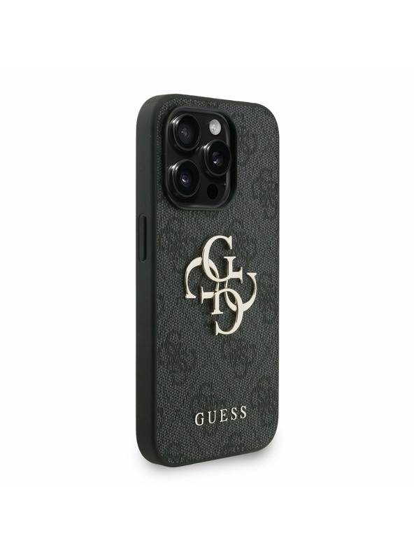 Guess Guess PU 4G Metal Logo Strap Rückseite Hülle für iPhone 15 Pro Max Schwarz