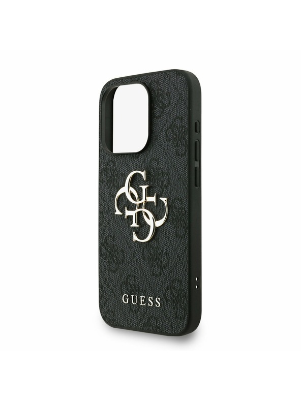 Guess Guess PU 4G Metal Logo Strap Rückseite Hülle für iPhone 15 Pro Max Schwarz