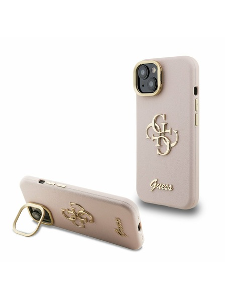 Guess Guess PU Grained 4G Logo Stand Kamera Rahmen Rückseite Hülle für iPhone 14 Pink