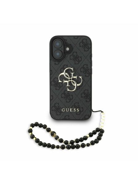 Guess Guess PU 4G Metal Logo Strap Rückseite Hülle für iPhone 16 Schwarz