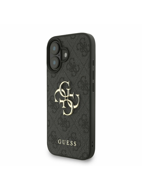 Guess Guess PU 4G Metal Logo Strap Rückseite Hülle für iPhone 16 Schwarz