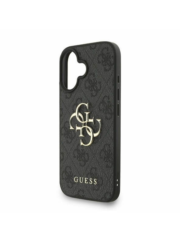 Guess Guess PU 4G Metal Logo Strap Rückseite Hülle für iPhone 16 Schwarz