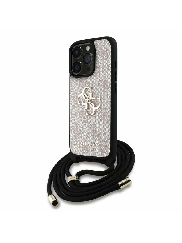 Guess Guess PU 4G Metal Logo Crossbody Riemen Rückseite Hülle für iPhone 15 Pro Pink