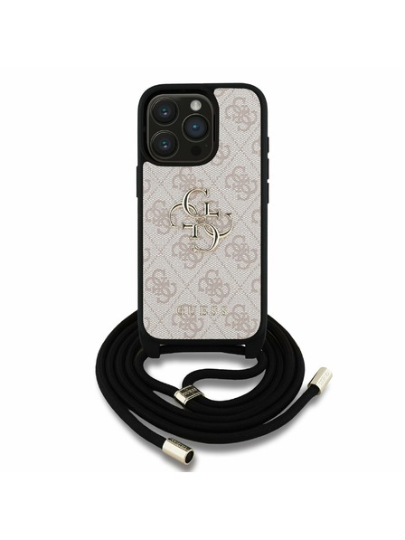 Guess Guess PU 4G Metal Logo Crossbody Riemen Rückseite Hülle für iPhone 15 Pro Pink