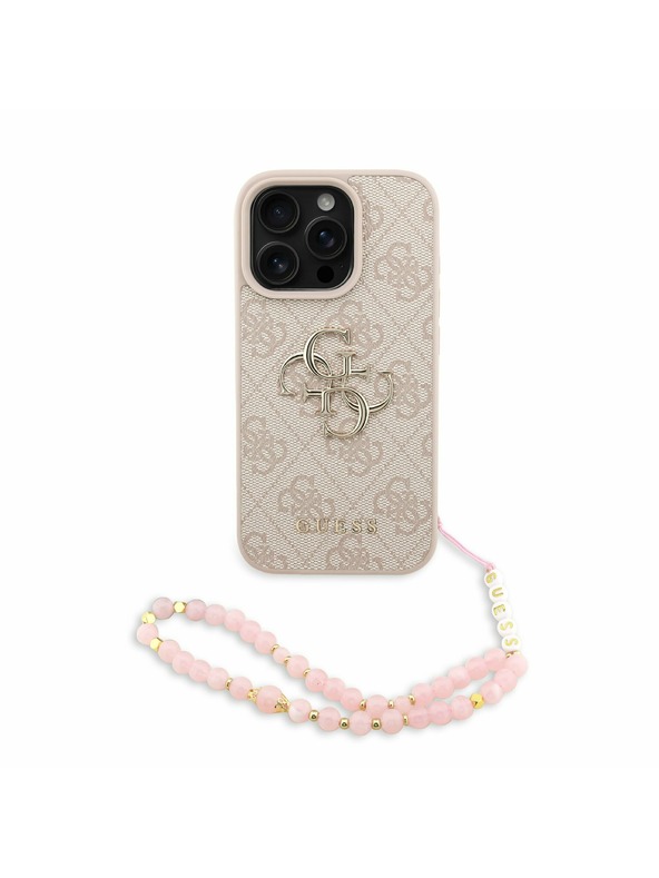Guess Guess PU 4G Metal Logo Strap Rückseite Hülle für iPhone 16 Pro Pink