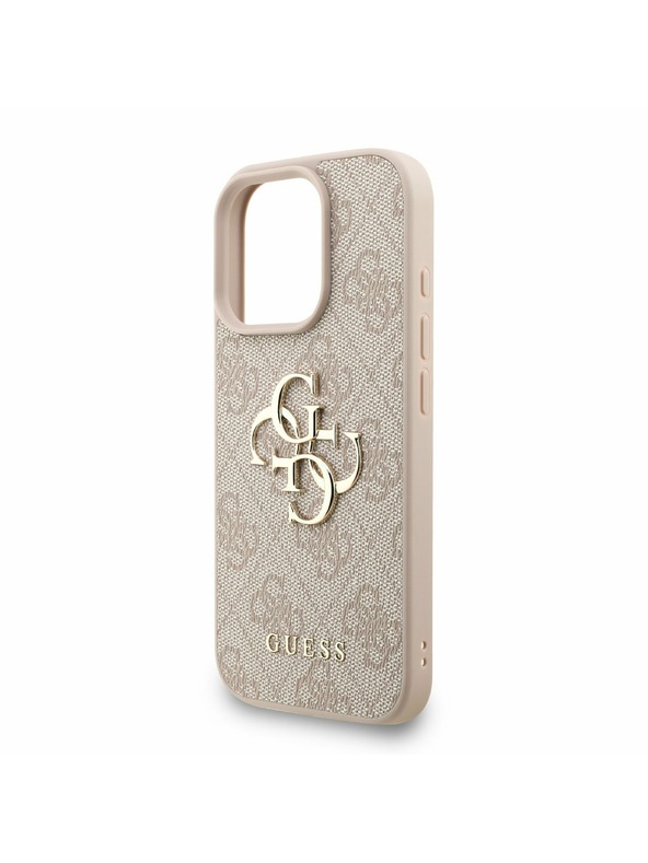 Guess Guess PU 4G Metal Logo Strap Rückseite Hülle für iPhone 16 Pro Pink