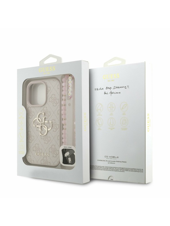 Guess Guess PU 4G Metal Logo Strap Rückseite Hülle für iPhone 16 Pro Pink