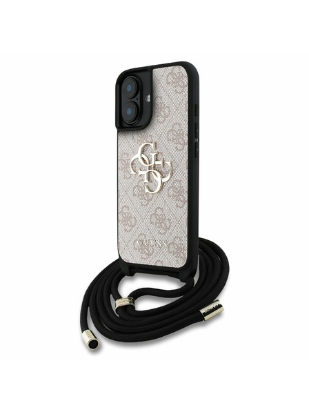 Guess Guess PU 4G Metal Logo Crossbody Riemen Rückseite Hülle für iPhone 16 Pink