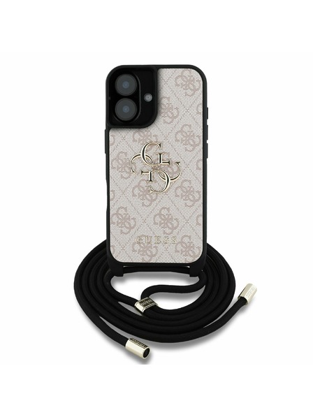 Guess Guess PU 4G Metal Logo Crossbody Riemen Rückseite Hülle für iPhone 16 Pink