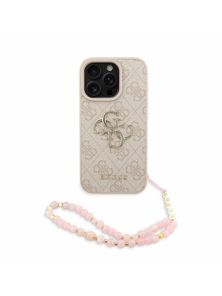 Guess Guess PU 4G Metal Logo Strap Rückseite Hülle für iPhone 16 Pro Max Pink