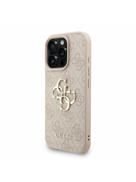 Guess Guess PU 4G Metal Logo Strap Rückseite Hülle für iPhone 16 Pro Max Pink