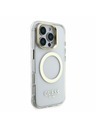 Guess Guess IML Gold Outline Stand Kamera Rahmen MagSafe Rückseite Hülle für iPhone 16 Pro Max Transparent