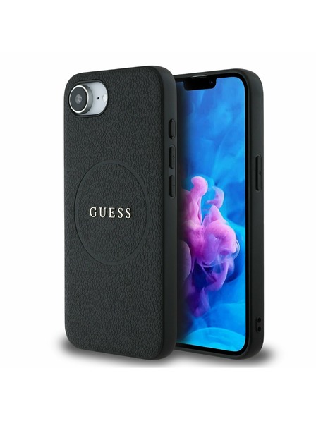 Guess Guess PU Genarbtes Klassisches Logo MagSafe Rückseite Hülle für iPhone 16e Schwarz