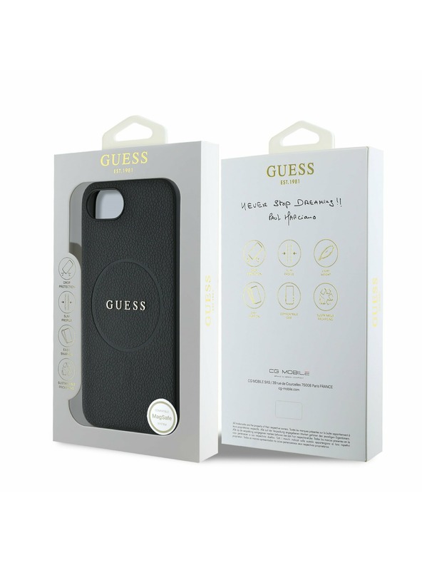 Guess Guess PU Genarbtes Klassisches Logo MagSafe Rückseite Hülle für iPhone 16e Schwarz