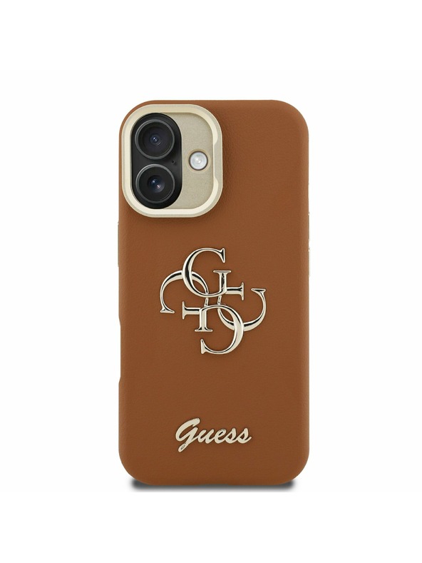Guess Guess PU Genarbtes 4G Logo Stand Kamera-Rahmen Rückseite Hülle für iPhone 16 Braun