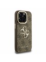 Guess Guess PU 4G Metal Logo Stand Kamera-Rahmen Rückseite Hülle für iPhone 15 Pro Max Braun