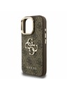 Guess Guess PU 4G Metal Logo Stand Kamera-Rahmen Rückseite Hülle für iPhone 15 Pro Max Braun