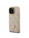 Guess Guess PU 4G Strass Dreieck Logo Stand Kamera-Rahmen MagSafe Rückseite Hülle für iPhone 15 Pro Pink