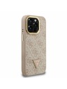 Guess Guess PU 4G Strass Dreieck Logo Stand Kamera-Rahmen MagSafe Rückseite Hülle für iPhone 15 Pro Pink