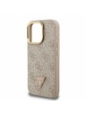 Guess Guess PU 4G Strass Dreieck Logo Stand Kamera-Rahmen MagSafe Rückseite Hülle für iPhone 15 Pro Pink
