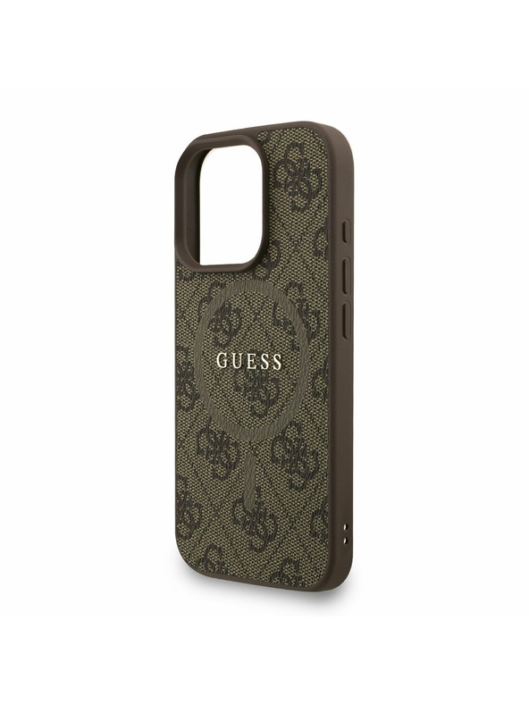 Guess Guess PU Leder 4G Farbiger Ring Riemen MagSafe Rückseite Hülle für iPhone 16 Pro Braun