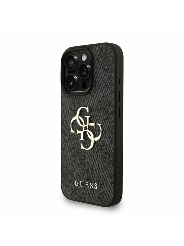 Guess Guess PU 4G Metal Logo Riemen Rückseite Hülle für iPhone 16 Pro Max Schwarz
