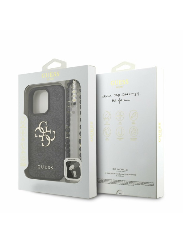 Guess Guess PU 4G Metal Logo Riemen Rückseite Hülle für iPhone 16 Pro Max Schwarz