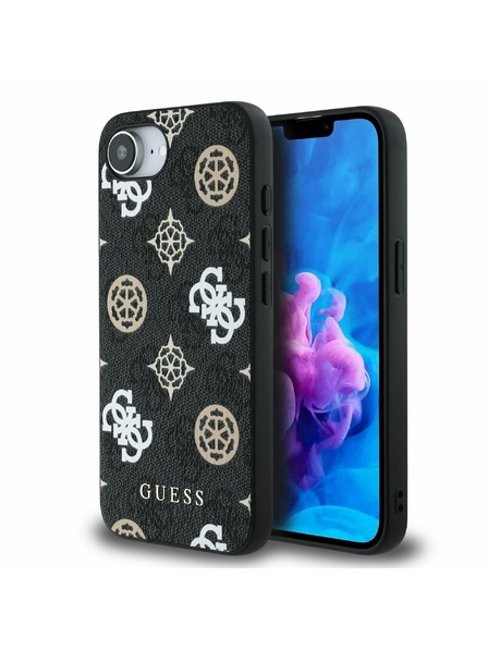 Guess Guess PU 4G Pfingstrose MagSafe Rückseite Hülle für iPhone 16e Schwarz
