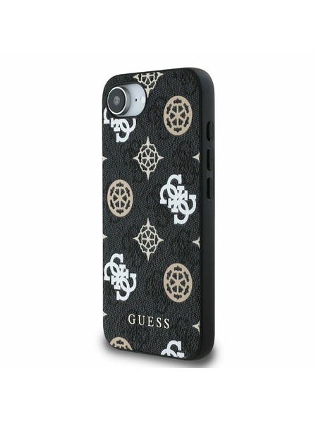 Guess Guess PU 4G Pfingstrose MagSafe Rückseite Hülle für iPhone 16e Schwarz