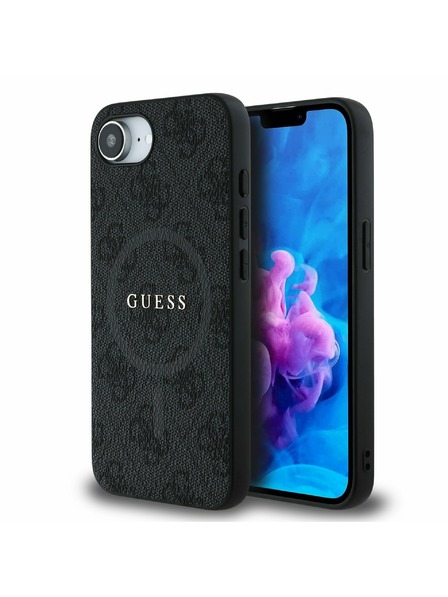Guess Guess PU Leder 4G Farbiger Ring MagSafe Rückseite Hülle für iPhone 16e Schwarz