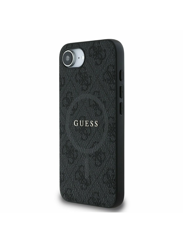 Guess Guess PU Leder 4G Farbiger Ring MagSafe Rückseite Hülle für iPhone 16e Schwarz