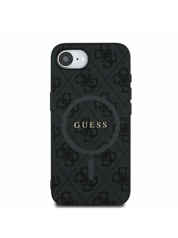 Guess Guess PU Leder 4G Farbiger Ring MagSafe Rückseite Hülle für iPhone 16e Schwarz