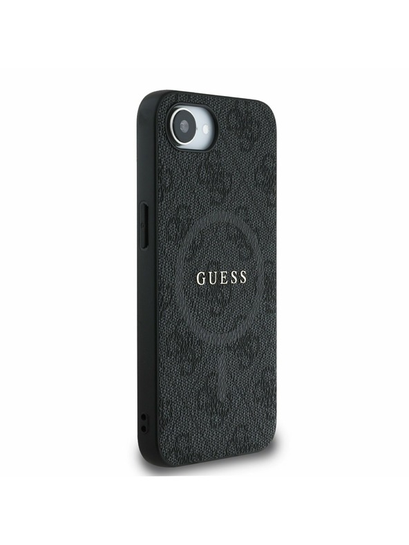 Guess Guess PU Leder 4G Farbiger Ring MagSafe Rückseite Hülle für iPhone 16e Schwarz