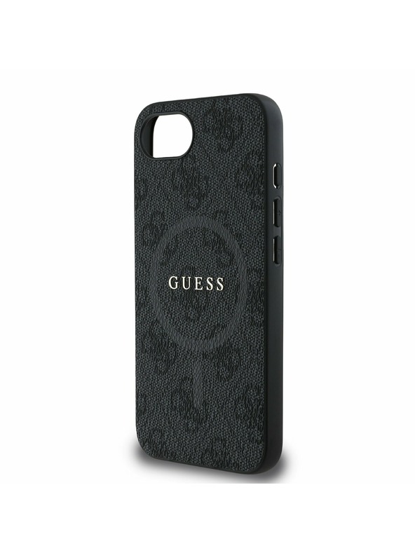 Guess Guess PU Leder 4G Farbiger Ring MagSafe Rückseite Hülle für iPhone 16e Schwarz