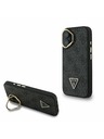 Guess Guess PU 4G Strass Dreieck Logo Stand Kamera-Rahmen MagSafe Rückseite Hülle für iPhone 16 Schwarz