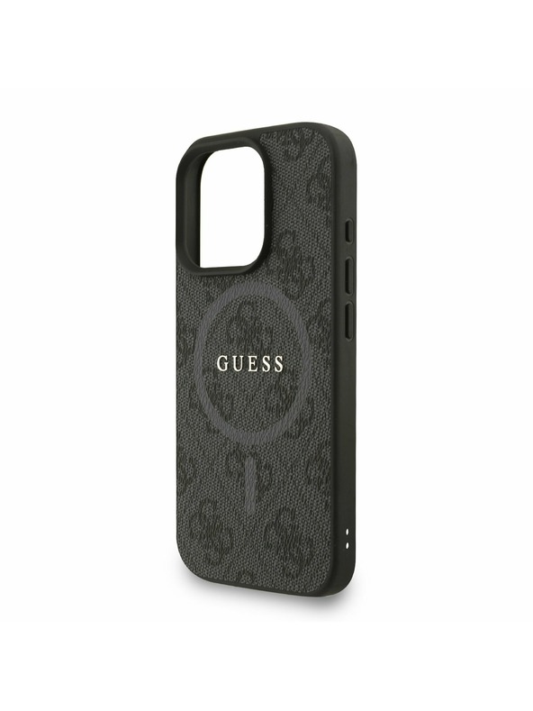 Guess Guess PU Leder 4G Farbiger Ring Riemen MagSafe Rückseite Hülle für iPhone 16 Pro Max Schwarz