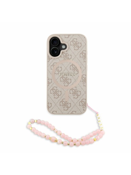 Guess Guess PU Leder 4G Farbiger Ring Riemen MagSafe Rückseite Hülle für iPhone 16 Pink