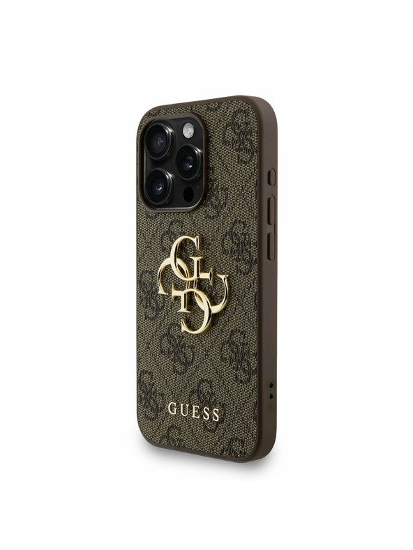 Guess Guess PU 4G Metal Logo Riemen Rückseite Hülle für iPhone 15 Pro Braun