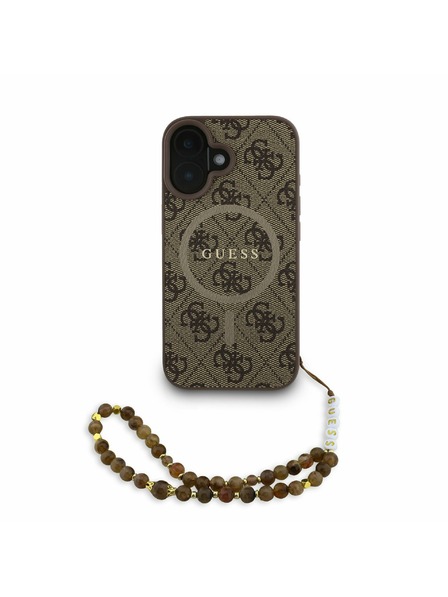 Guess Guess PU Leder 4G Farbiger Ring Riemen MagSafe Rückseite Hülle für iPhone 16 Braun