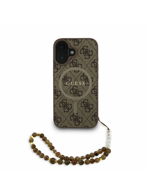 Guess Guess PU Leder 4G Farbiger Ring Riemen MagSafe Rückseite Hülle für iPhone 16 Braun