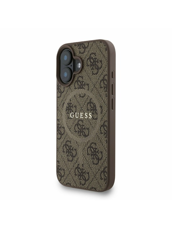 Guess Guess PU Leder 4G Farbiger Ring Riemen MagSafe Rückseite Hülle für iPhone 16 Braun