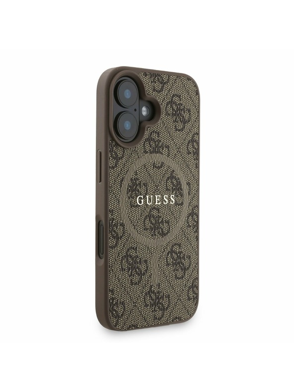 Guess Guess PU Leder 4G Farbiger Ring Riemen MagSafe Rückseite Hülle für iPhone 16 Braun