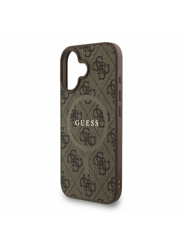 Guess Guess PU Leder 4G Farbiger Ring Riemen MagSafe Rückseite Hülle für iPhone 16 Braun