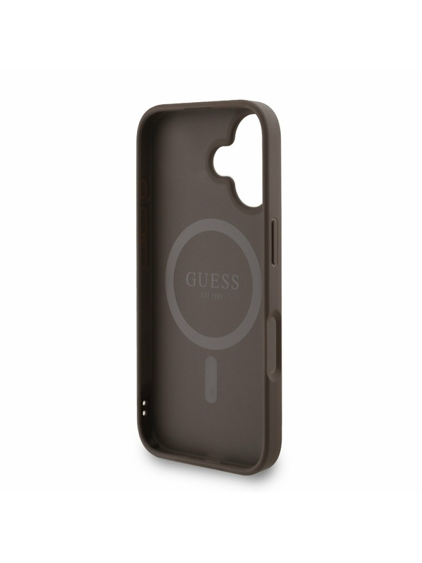 Guess Guess PU Leder 4G Farbiger Ring Riemen MagSafe Rückseite Hülle für iPhone 16 Braun