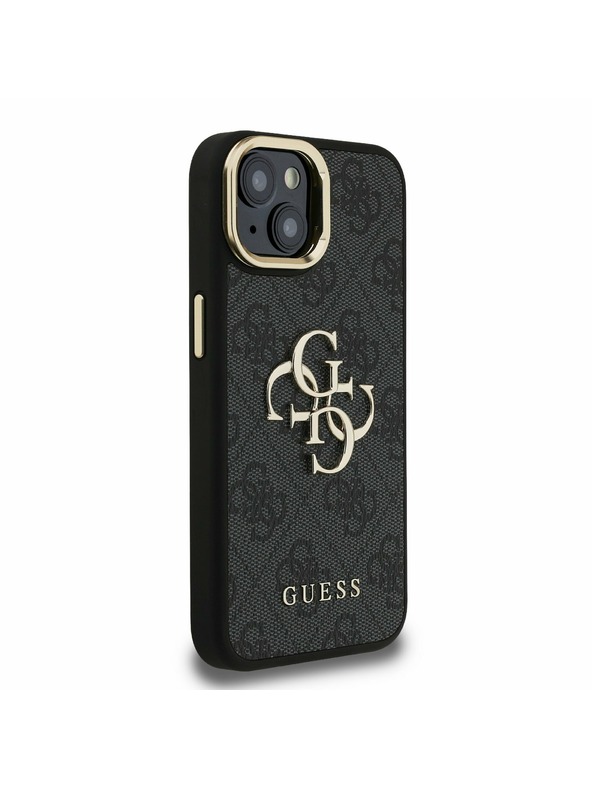Guess Guess PU 4G Metal Logo Stand Kamera-Rahmen Rückseite Hülle für iPhone 13 Schwarz
