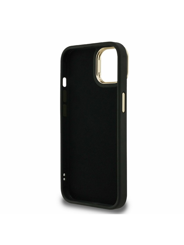 Guess Guess PU 4G Metal Logo Stand Kamera-Rahmen Rückseite Hülle für iPhone 13 Schwarz