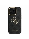 Guess Guess PU 4G Metal Logo Stand Kamera-Rahmen Rückseite Hülle für iPhone 15 Pro Schwarz